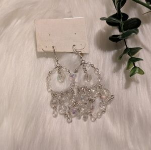 White faux crystal chandelier party earrings